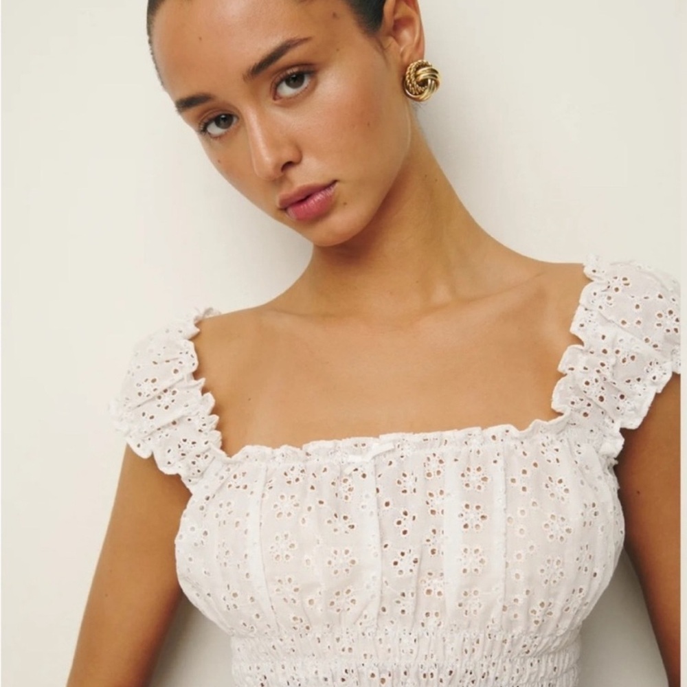 Reformation White Eyelet Smocked Crop Tank - Picture 3 of 6